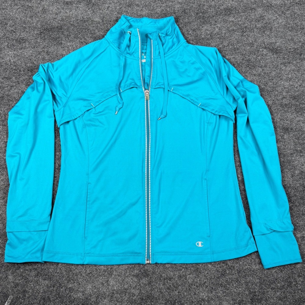 Women's Running Jacket Full Zip Thumbhole Hoodie Teal Champion Large